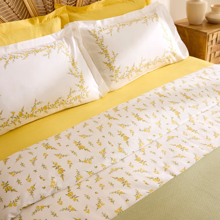 Karaca Home Petalya %100 Cotton Double Duvet Cover and Pique Set Yellow - MALLTURK