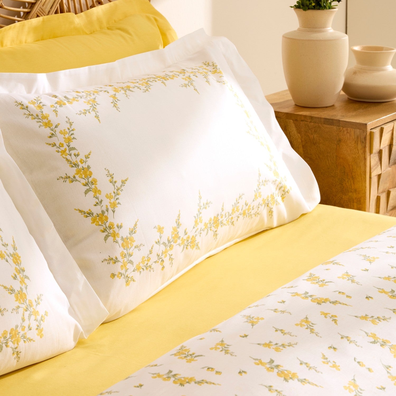 Karaca Home Petalya %100 Cotton Double Duvet Cover and Pique Set Yellow - MALLTURK