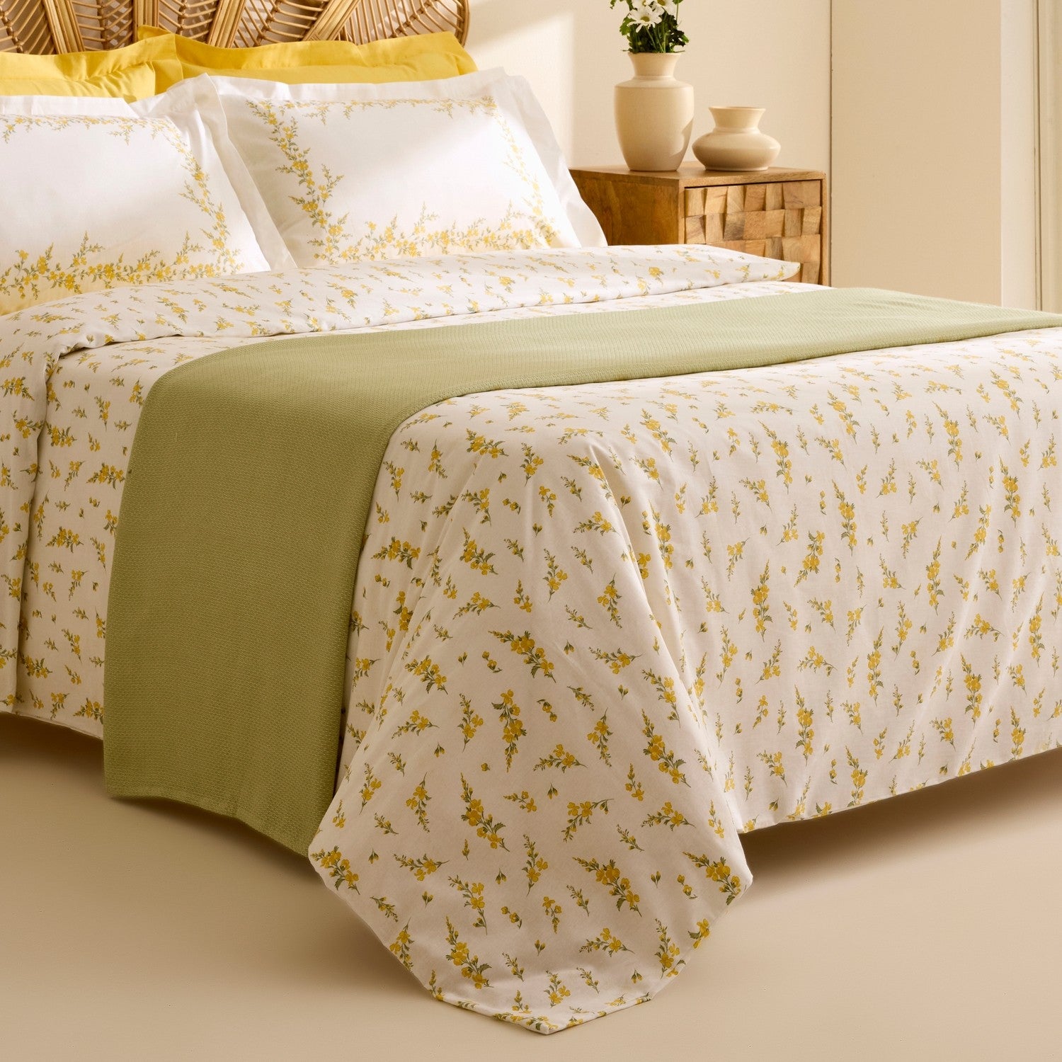 Karaca Home Petalya %100 Cotton Double Duvet Cover and Pique Set Yellow - MALLTURK