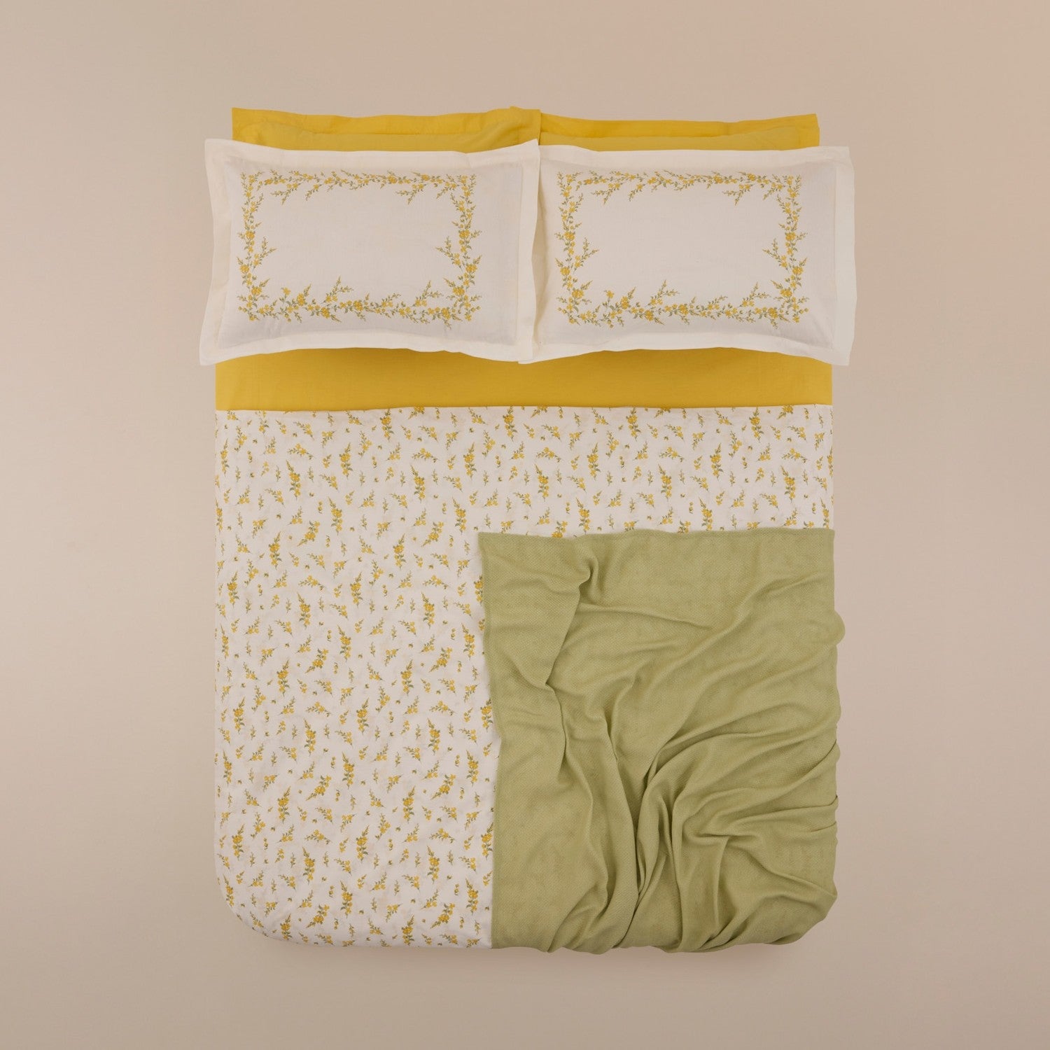Karaca Home Petalya %100 Cotton Double Duvet Cover and Pique Set Yellow - MALLTURK