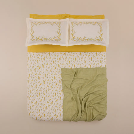 Karaca Home Petalya %100 Cotton Double Duvet Cover and Pique Set Yellow - MALLTURK