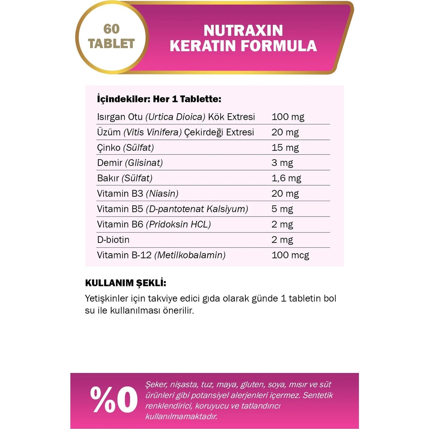 Nutraxin Keratin Formula Hair Nails Skin Dietary Supplement 60 Tablet - MALLTURK
