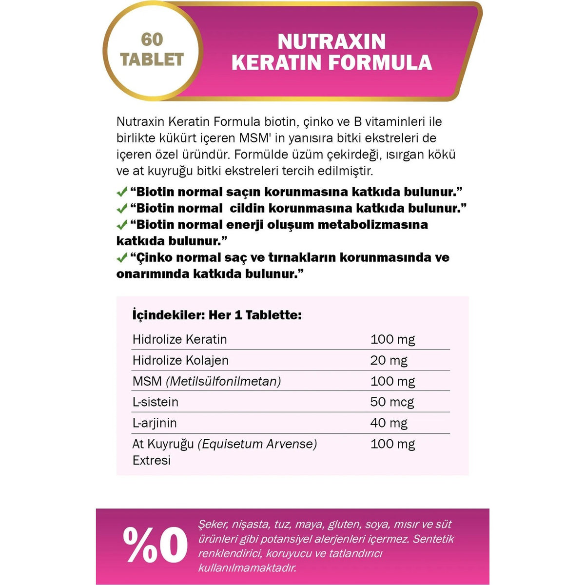 Nutraxin Keratin Formula Hair Nails Skin Dietary Supplement 60 Tablet - MALLTURK