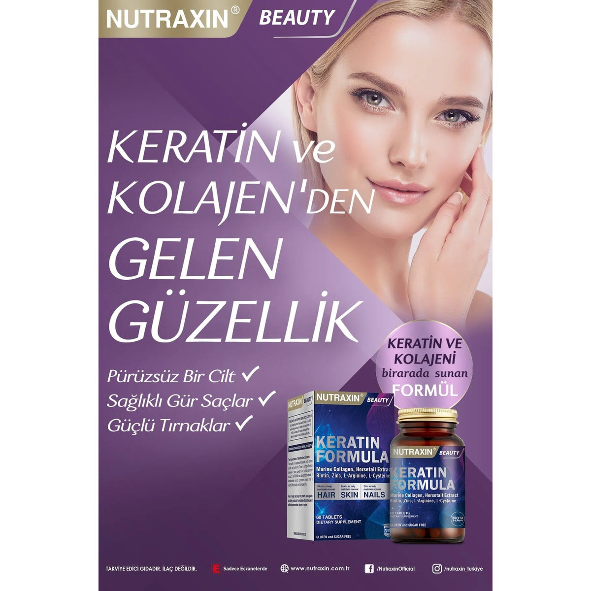 Nutraxin Keratin Formula Hair Nails Skin Dietary Supplement 60 Tablet - MALLTURK
