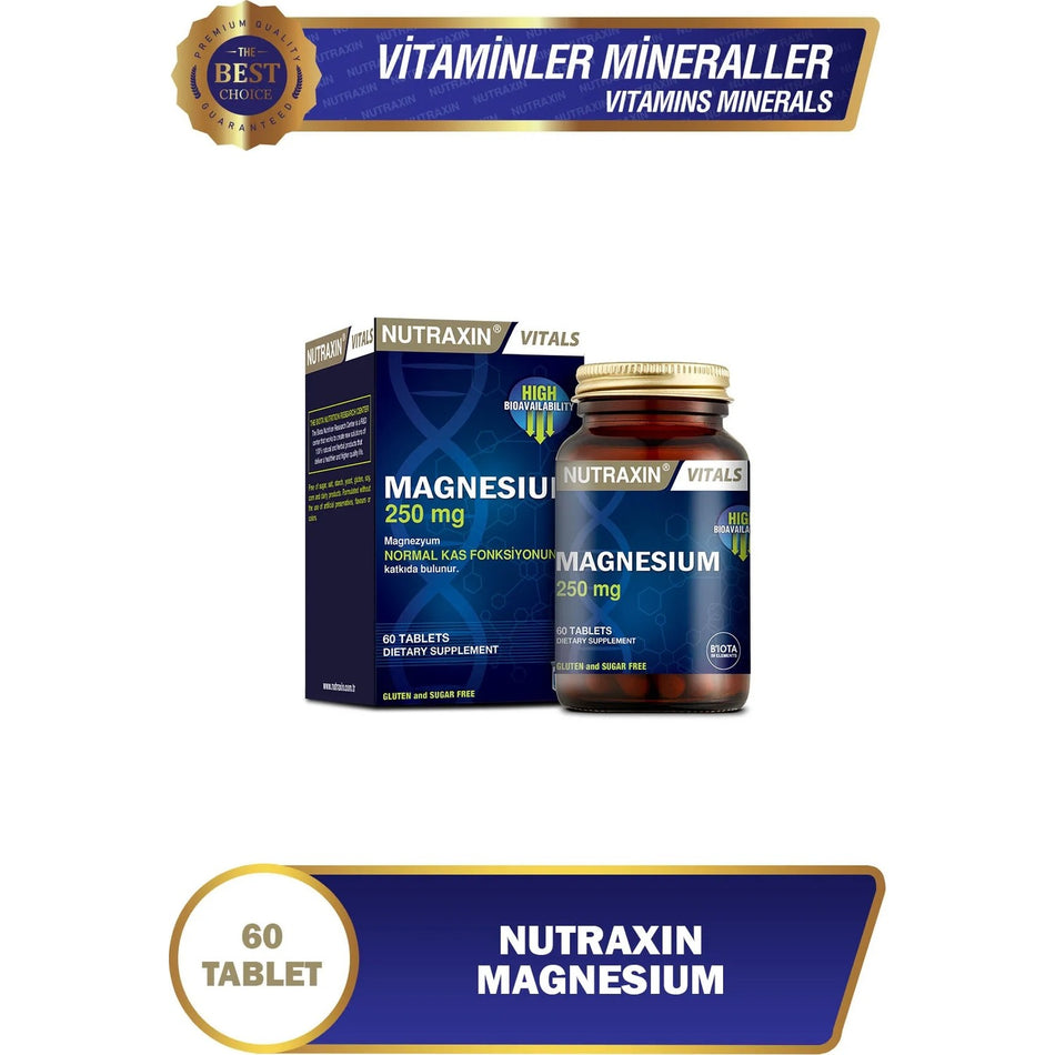 Nutraxin Magnesium Sitrat 250 mg 60 Tablet Glutensiz - MALLTURK
