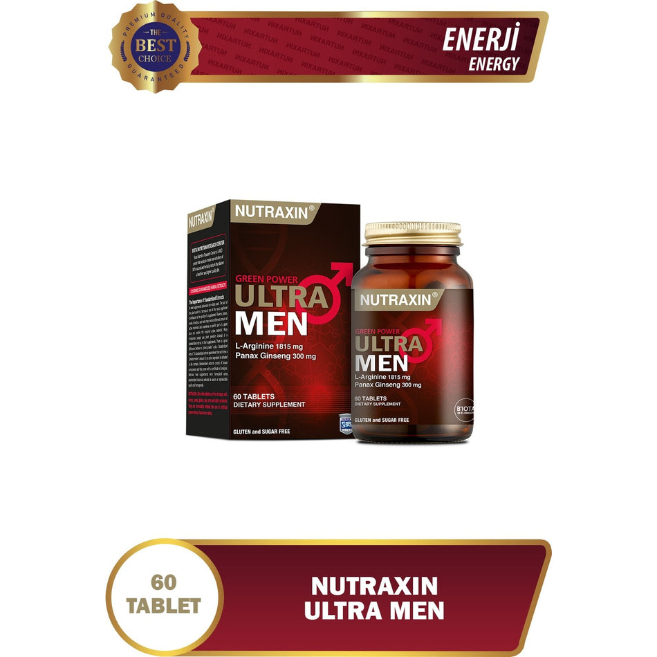 Nutraxin Ultra Men 60 Tablet - L-Arjinin, Ginseng, Zencefil, Iron dikeni, Tarcin - MALLTURK