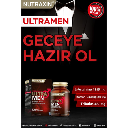 Nutraxin Ultra Men 60 Tablet - L-Arjinin, Ginseng, Zencefil, Iron dikeni, Tarcin - MALLTURK