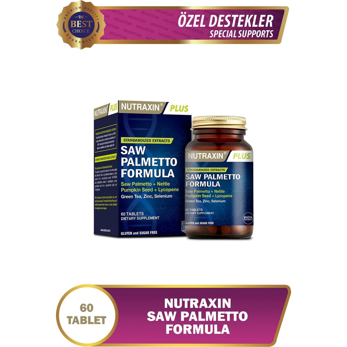 Nutraxin Saw Palmetto Formula 60 Tablet - Cuce Palmiye, Isirgan Otu, Yesil Cay, Likopen, Zinc, Selenyum - MALLTURK