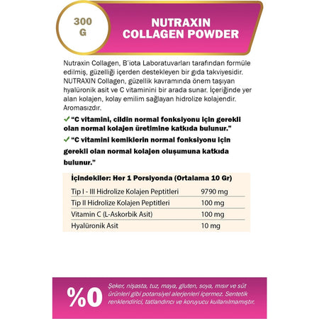 Nutraxin Collagen Powder Type 1 2 3 Collagen Powder 300 g - MALLTURK