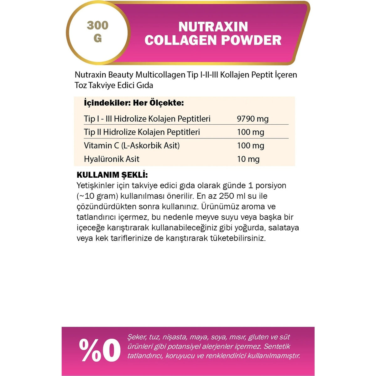 Nutraxin Collagen Powder Type 1 2 3 Collagen Powder 300 g - MALLTURK