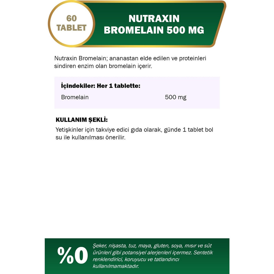 Nutraxin Bromelain 500 Mg Dietary Supplement 60 Tablet - MALLTURK