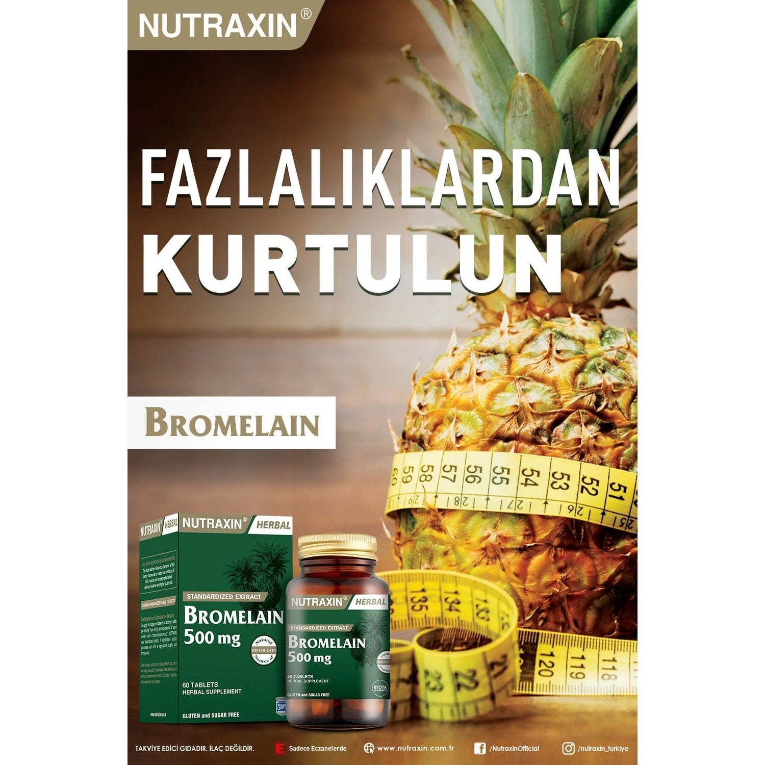 Nutraxin Bromelain 500 Mg Dietary Supplement 60 Tablet - MALLTURK
