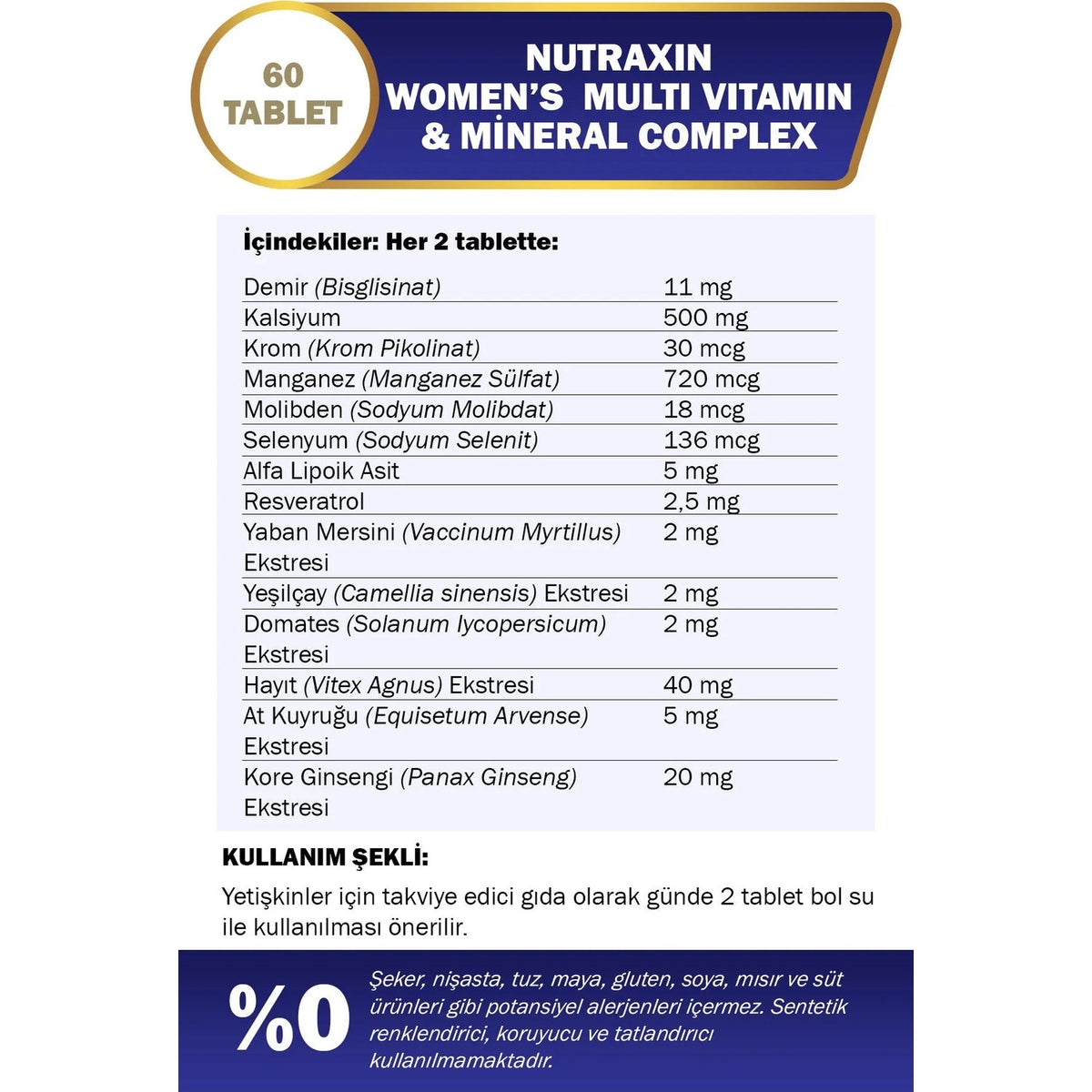 Nutraxin Women's Multi Vitamin Mineral Complex 60 Tablet - MALLTURK