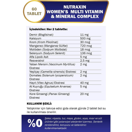 Nutraxin Women's Multi Vitamin Mineral Complex 60 Tablet - MALLTURK