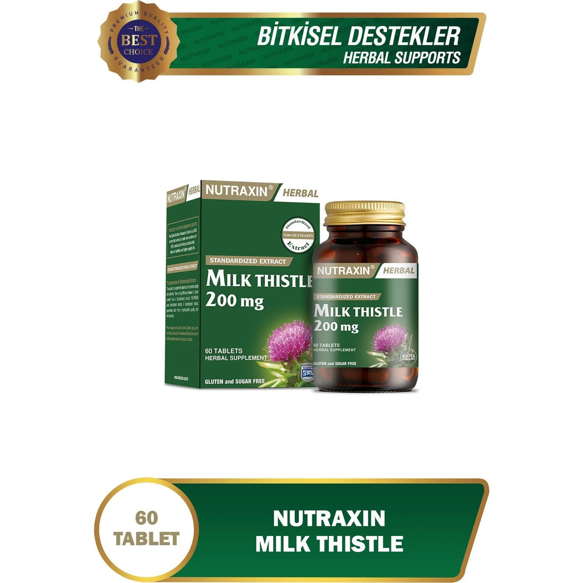 Nutraxin Milk Thistle 200 mg 60 Tablet Herbal Supplement Turkey Origin Ingredient Information - MALLTURK