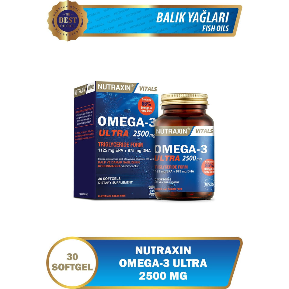 Nutraxin Omega3 Ultra 2500 Mg 30 Softgel - Fish Oil, EPA 1125, DHA 875 Mg - MALLTURK