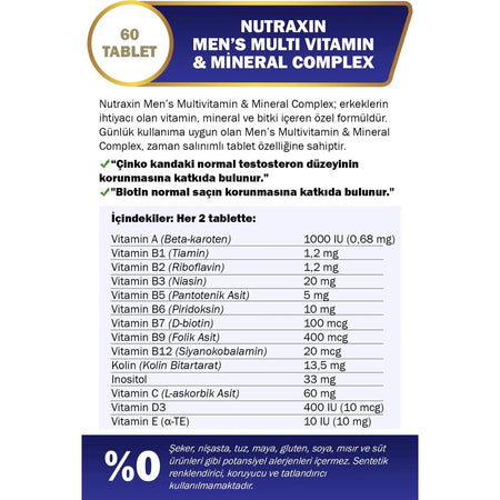 Nutraxin Men's Multi Vitamin Complex 60 Tablet - MALLTURK