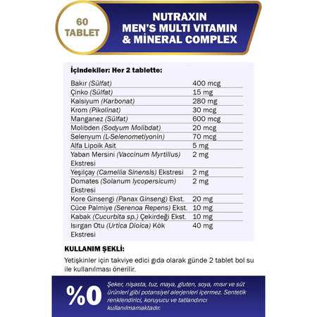 Nutraxin Men's Multi Vitamin Complex 60 Tablet - MALLTURK