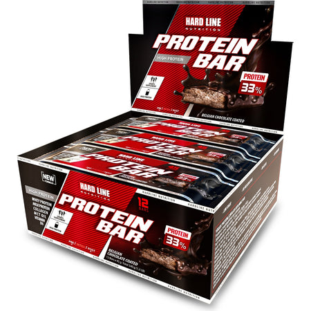 Hardline Nutrition Protein Bar, Boxed, 45g * 12 Bars (Belgian Chocolate Coated) - MALLTURK