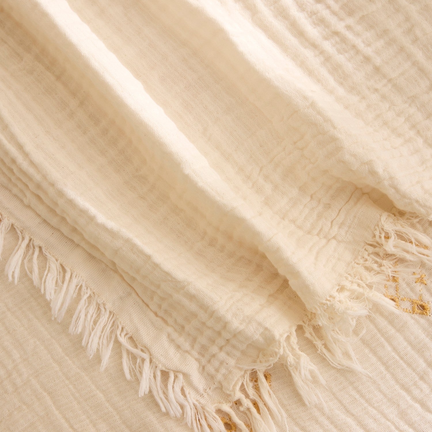 Karaca Home Nobile Embroidered Muslin Double Bed Quilt Set Yellow - MALLTURK