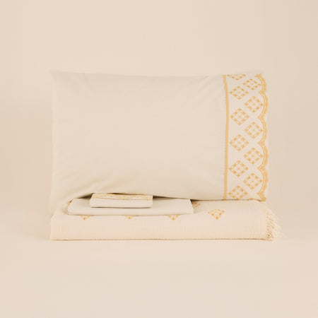 Karaca Home Nobile Embroidered Muslin Double Bed Quilt Set Yellow - MALLTURK
