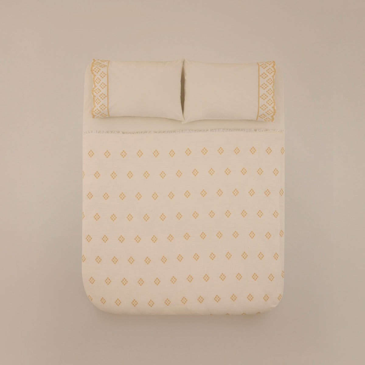 Karaca Home Nobile Embroidered Muslin Double Bed Quilt Set Yellow - MALLTURK