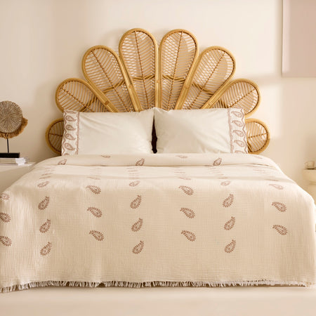 Karaca Home incanto Embroidered Muslin Double Bed Quilt Set, Mink - MALLTURK