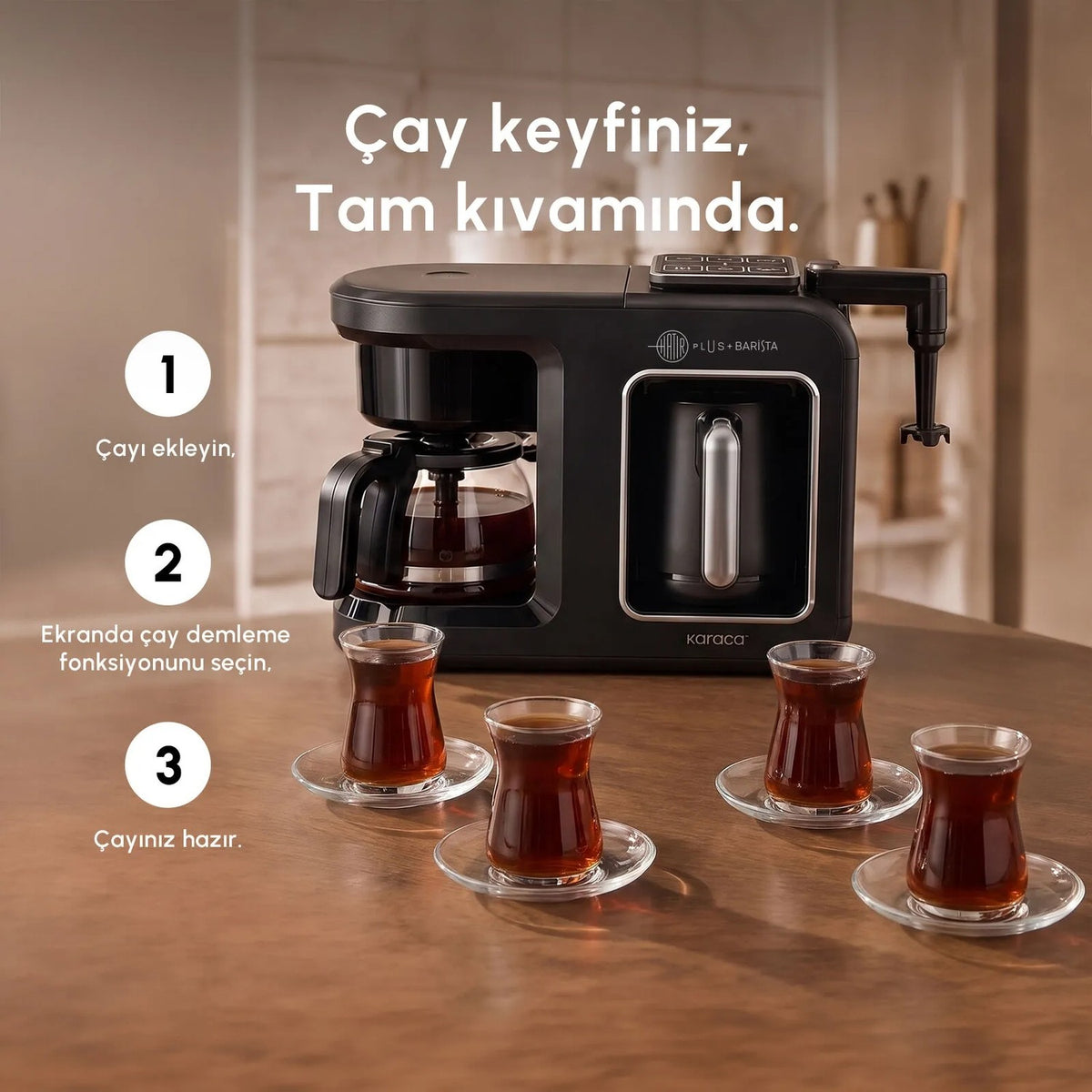 Karaca Hatir Plus Barista 6-in-1 Coffee Maker, Black and Silver - MALLTURK