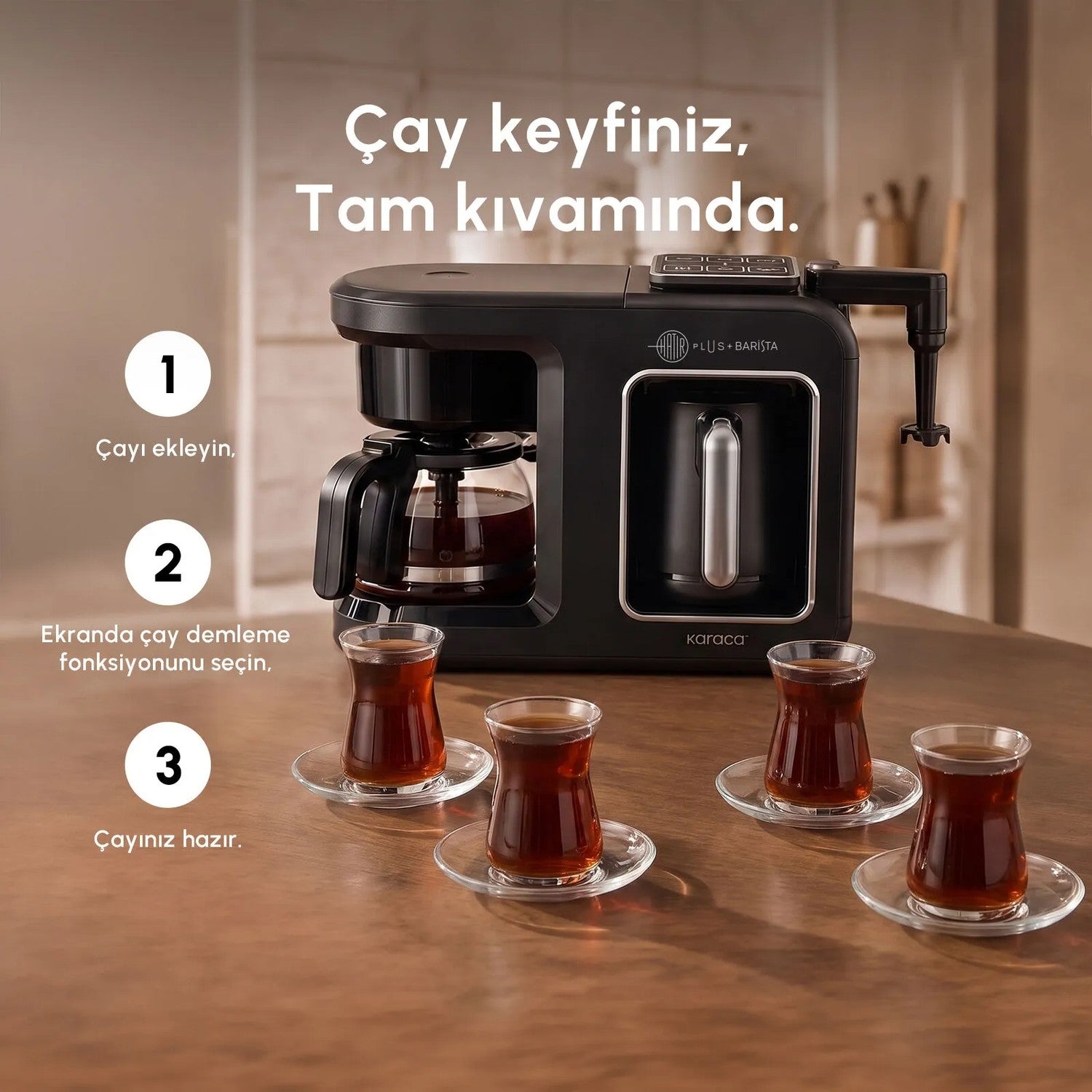 Karaca Hatir Plus Barista 6-in-1 Coffee Maker, Black and Silver - MALLTURK