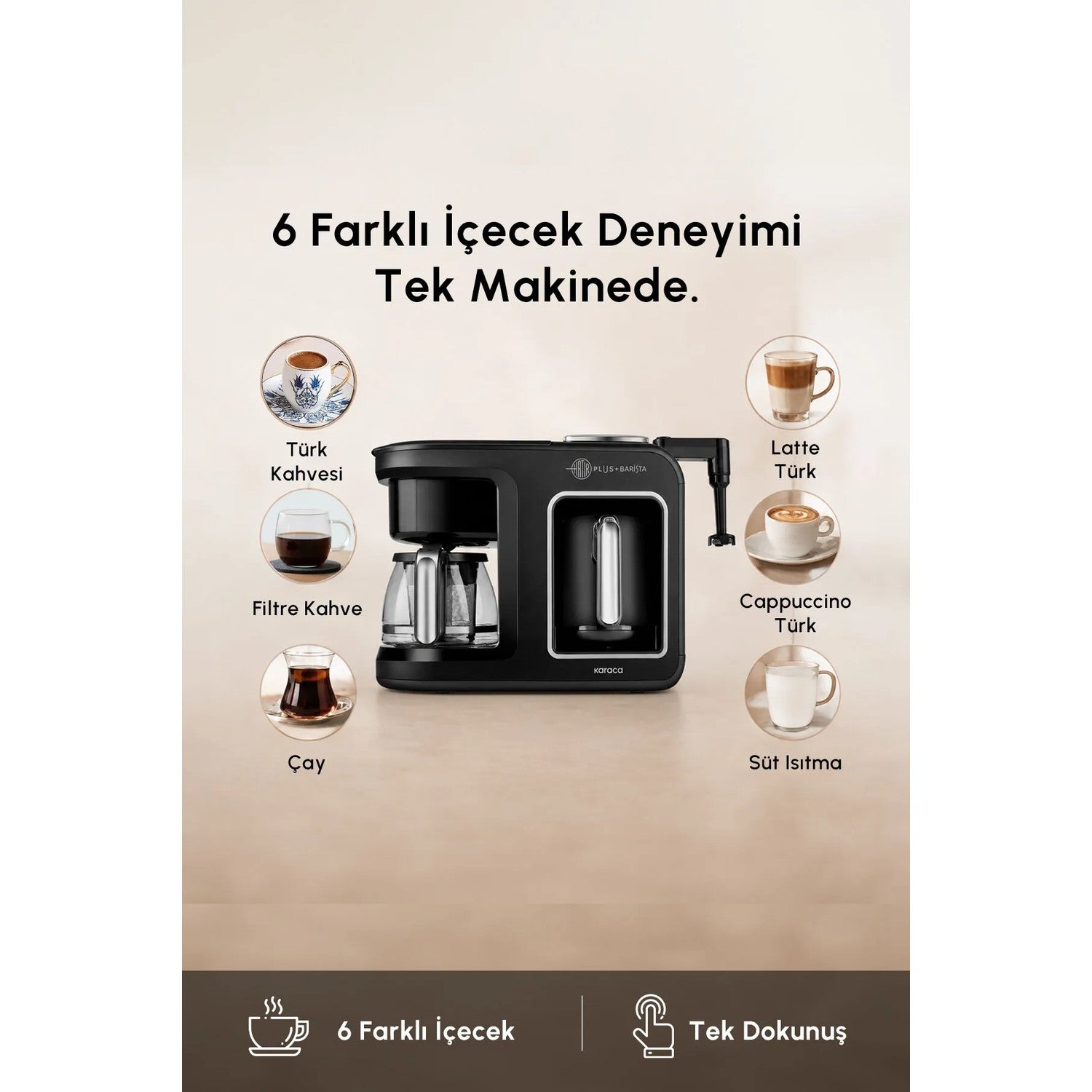 Karaca Hatir Plus Barista 6-in-1 Coffee Maker, Black and Silver - MALLTURK