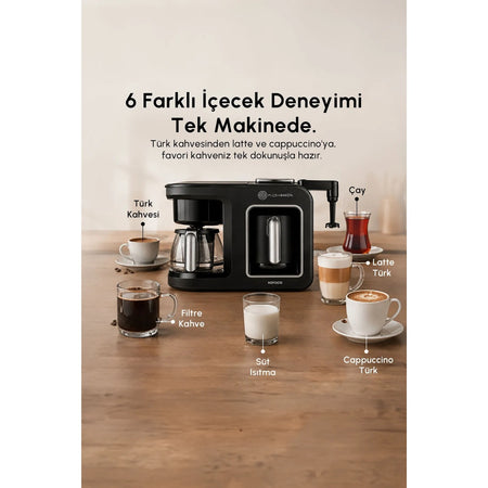 Karaca Hatir Plus Barista 6-in-1 Coffee Maker, Black and Silver - MALLTURK