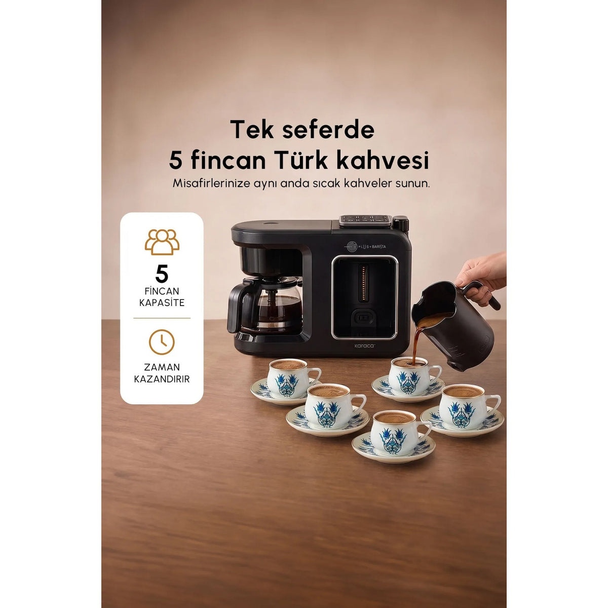 Karaca Hatir Plus Barista 6-in-1 Coffee Maker, Black and Silver - MALLTURK