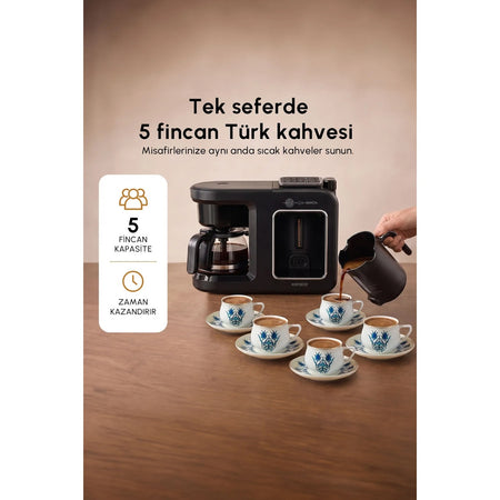 Karaca Hatir Plus Barista 6-in-1 Coffee Maker, Black and Silver - MALLTURK