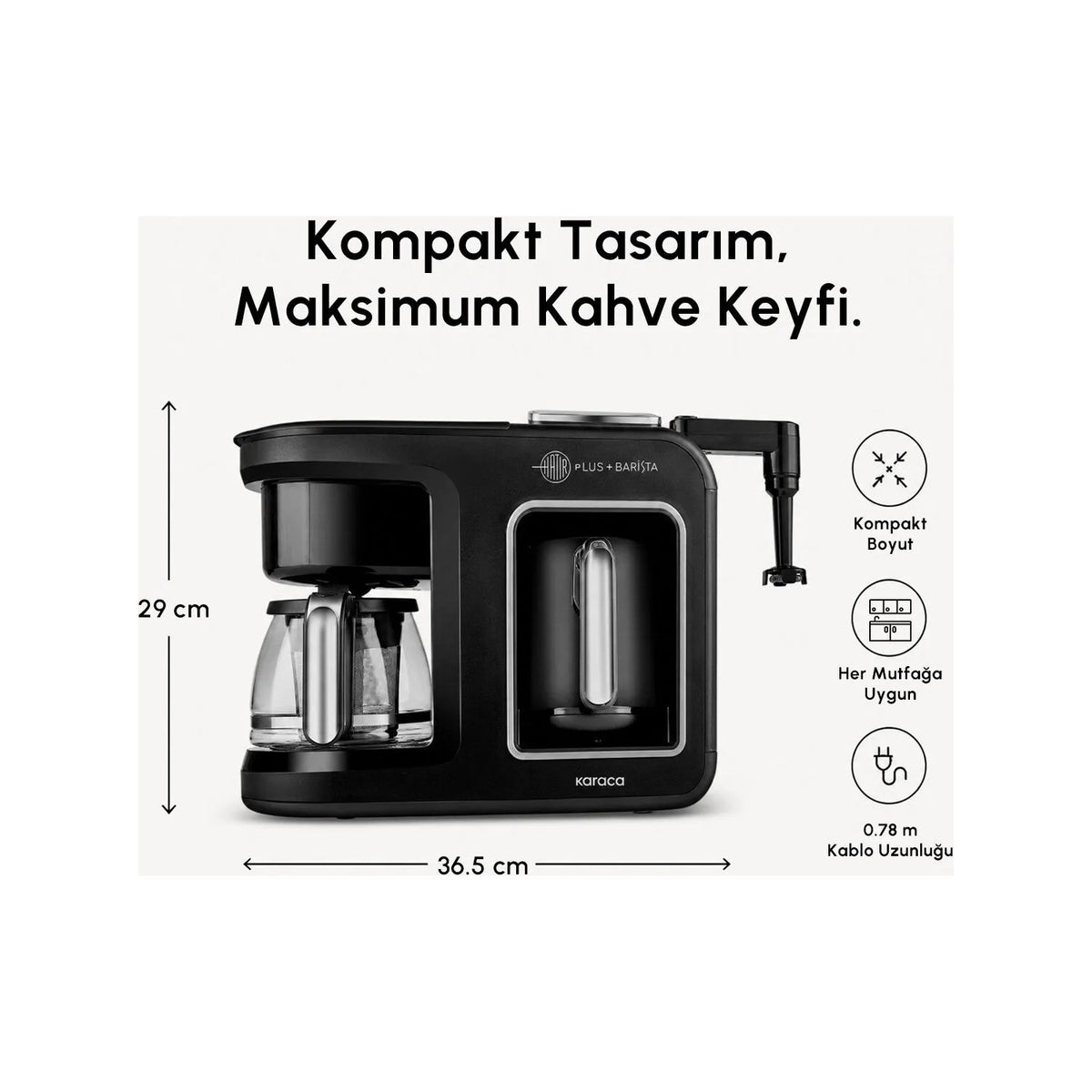Karaca Hatir Plus Barista 6-in-1 Coffee Maker, Black and Silver - MALLTURK