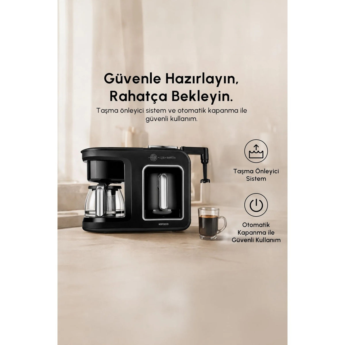 Karaca Hatir Plus Barista 6-in-1 Coffee Maker, Black and Silver - MALLTURK