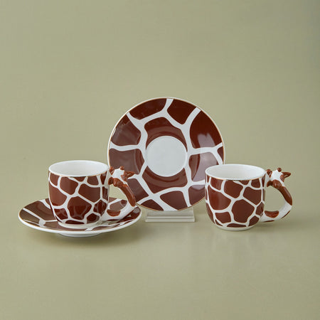 Karaca Giraffe Pattern Turkish Coffee Cup Set for 2, 90 ml - MALLTURK