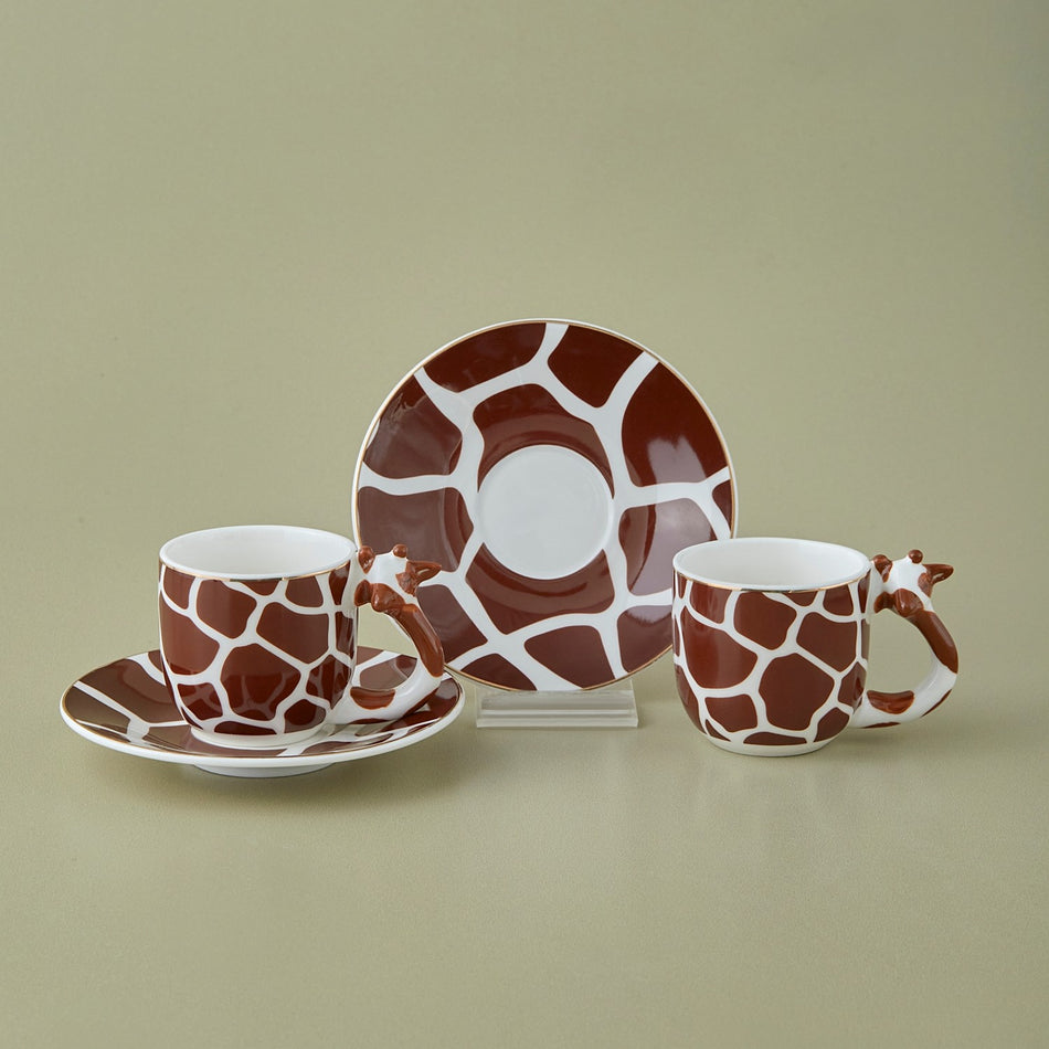 Karaca Giraffe Pattern Turkish Coffee Cup Set for 2, 90 ml - MALLTURK
