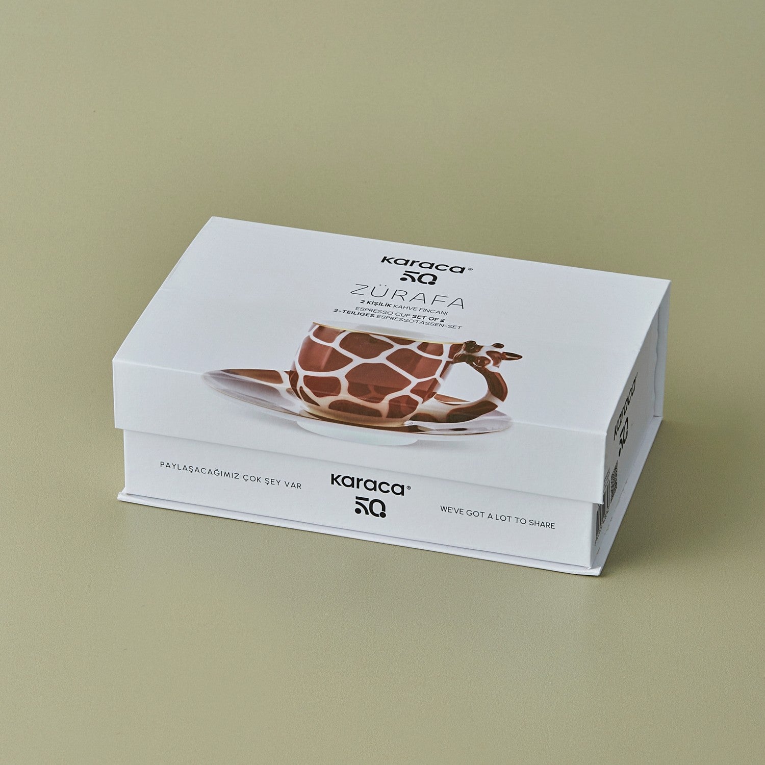 Karaca Giraffe Pattern Turkish Coffee Cup Set for 2, 90 ml - MALLTURK