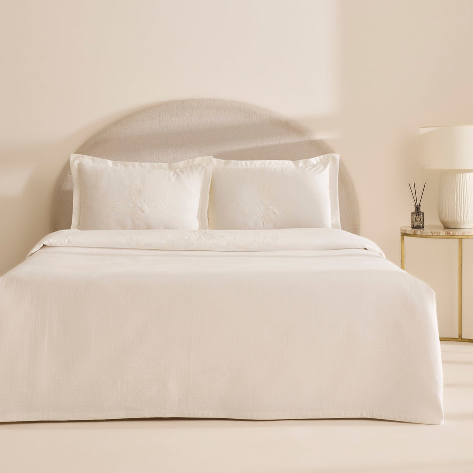 Karaca Home Leonie 100% Cotton Embroidered Double Bed Quilt Set White - MALLTURK