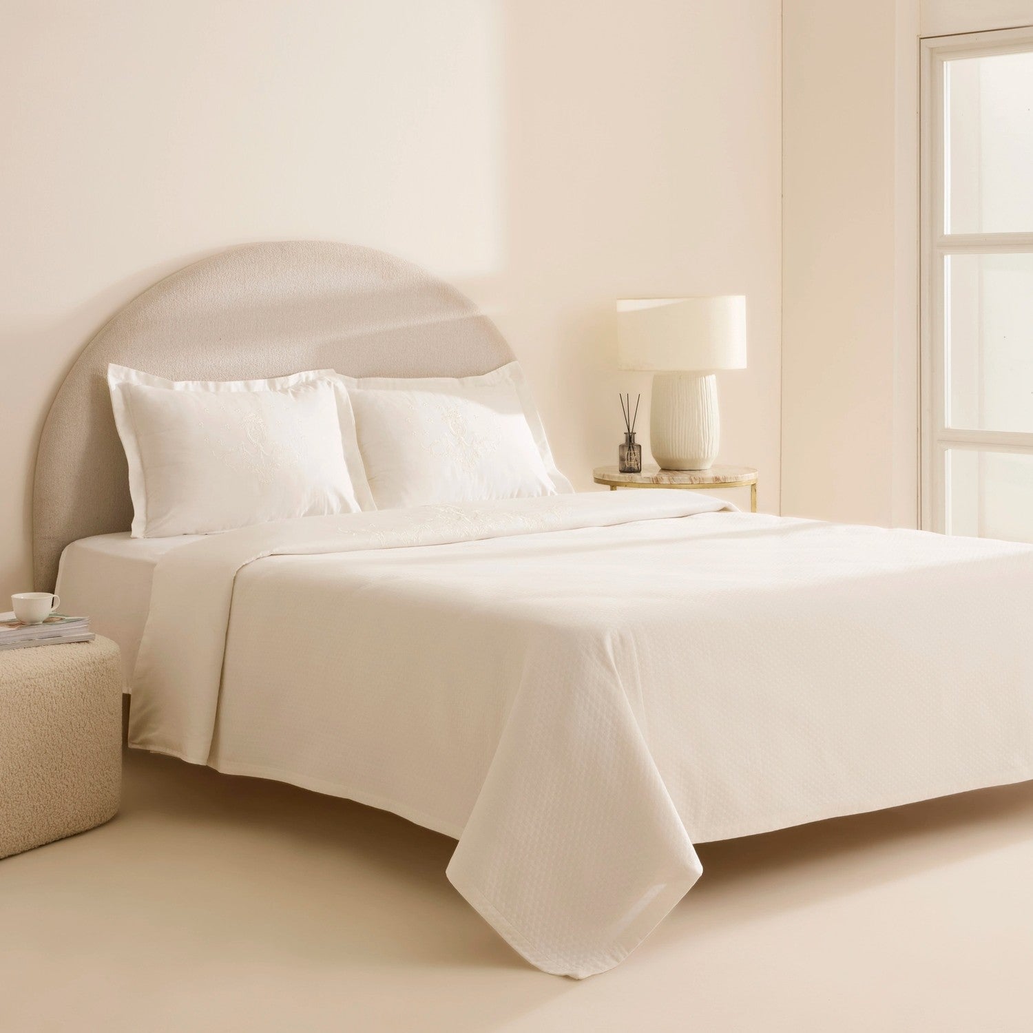 Karaca Home Leonie 100% Cotton Embroidered Double Bed Quilt Set White - MALLTURK
