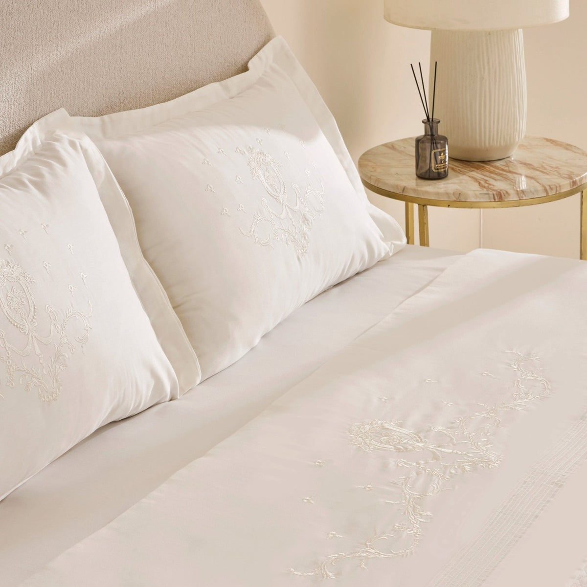 Karaca Home Leonie 100% Cotton Embroidered Double Bed Quilt Set White - MALLTURK