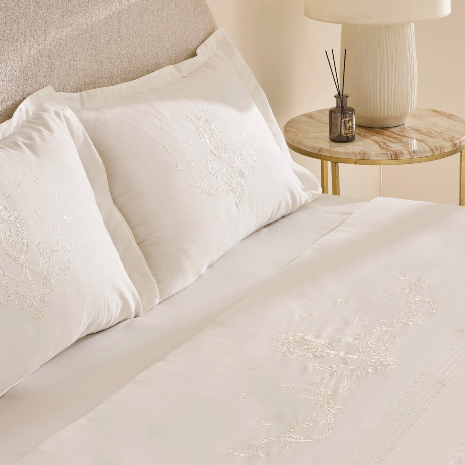 Karaca Home Leonie 100% Cotton Embroidered Double Bed Quilt Set White - MALLTURK