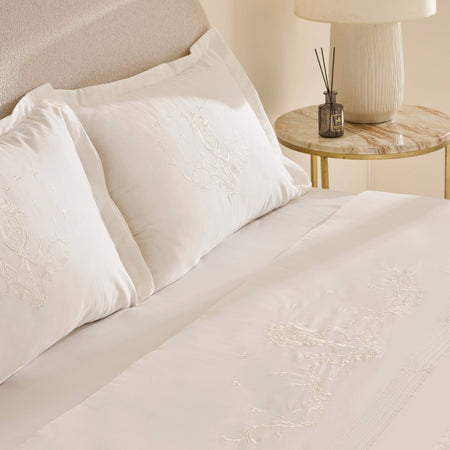Karaca Home Leonie 100% Cotton Embroidered Double Bed Quilt Set White - MALLTURK