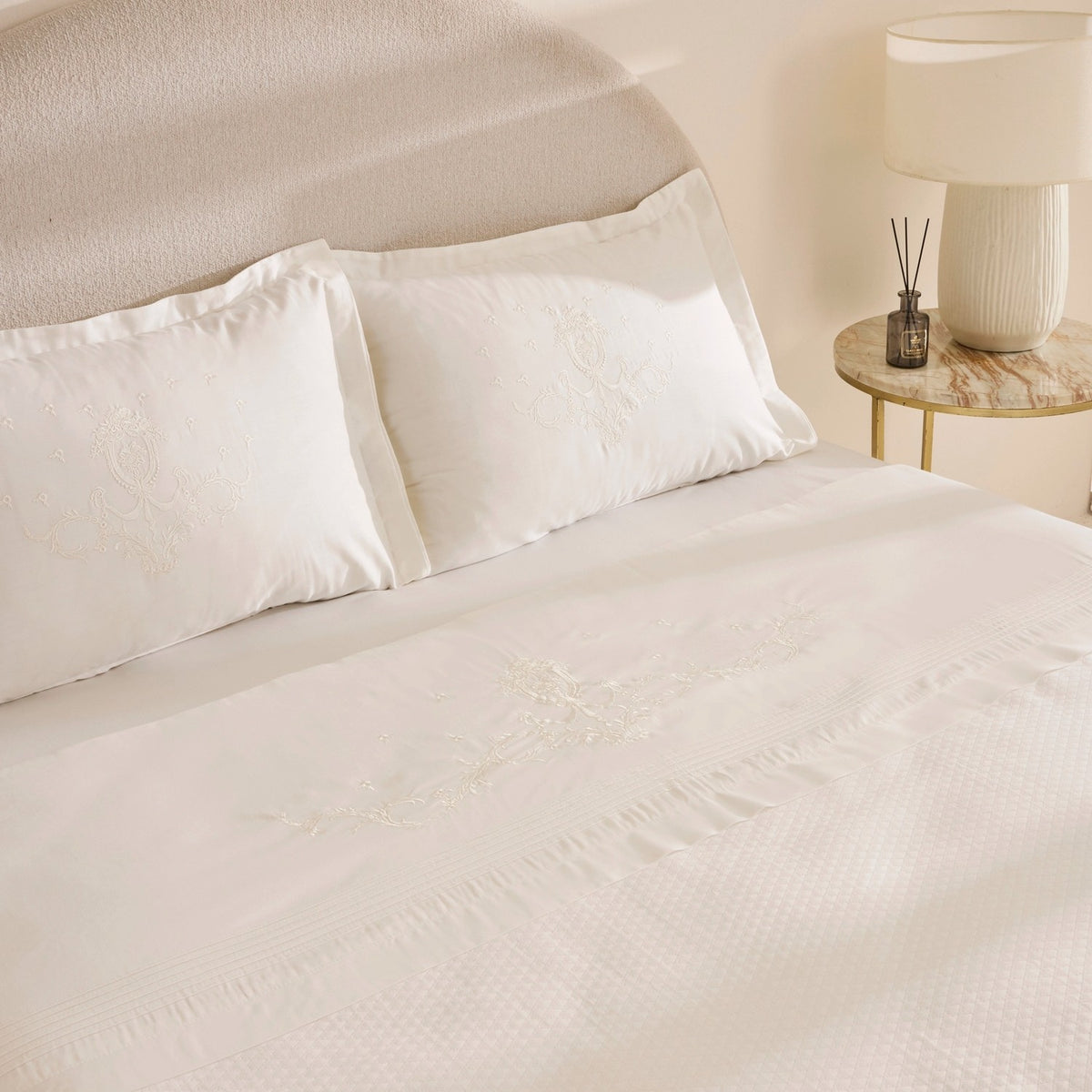 Karaca Home Leonie 100% Cotton Embroidered Double Bed Quilt Set White - MALLTURK