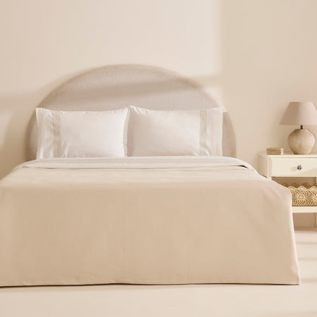 Karaca Home Linnea 100% Cotton Embroidered Double Bed Quilted Bedding Set, Beige - MALLTURK