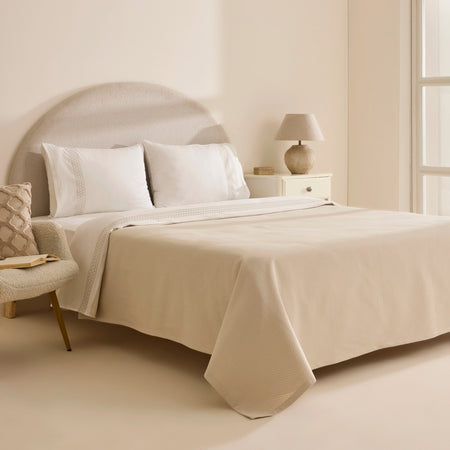 Karaca Home Linnea 100% Cotton Embroidered Double Bed Quilted Bedding Set, Beige - MALLTURK