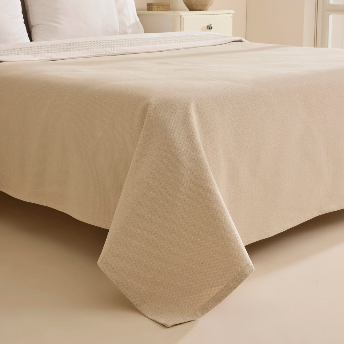 Karaca Home Linnea 100% Cotton Embroidered Double Bed Quilted Bedding Set, Beige - MALLTURK