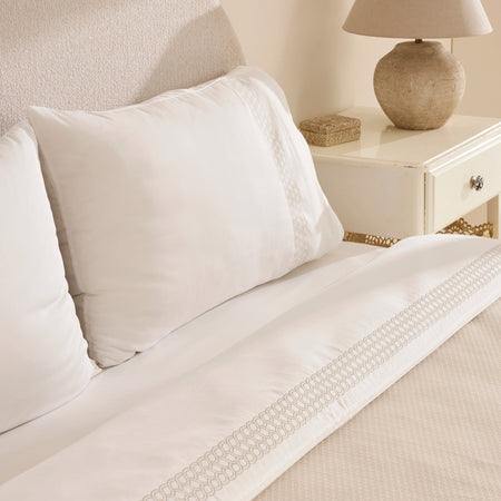 Karaca Home Linnea 100% Cotton Embroidered Double Bed Quilted Bedding Set, Beige - MALLTURK