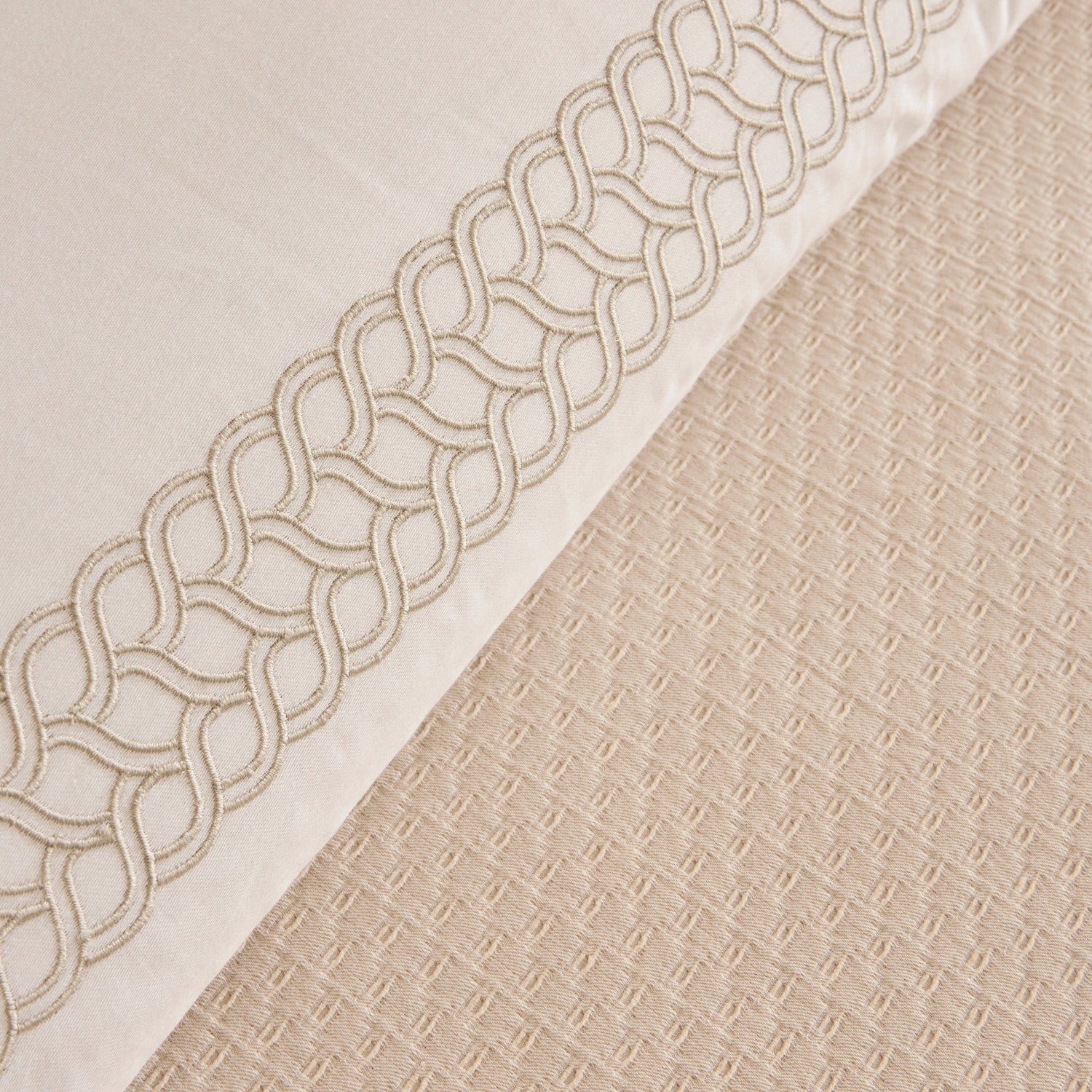 Karaca Home Linnea 100% Cotton Embroidered Double Bed Quilted Bedding Set, Beige - MALLTURK