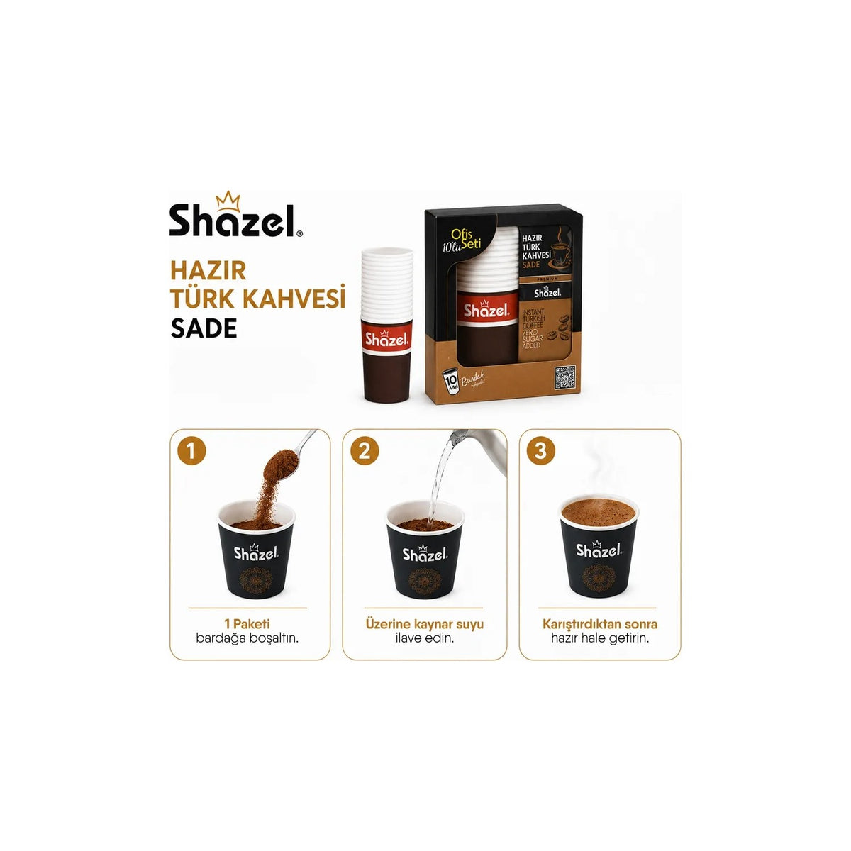 Shazel Ready-to-Use Turkish Coffee Office Set, Plain (10 x 3 Boxes), 30 Pieces - MALLTURK